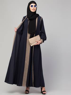 Women style traditional wear abaya blue beige with belt 4