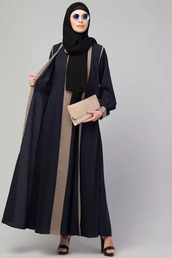 Women style traditional wear abaya blue beige with belt