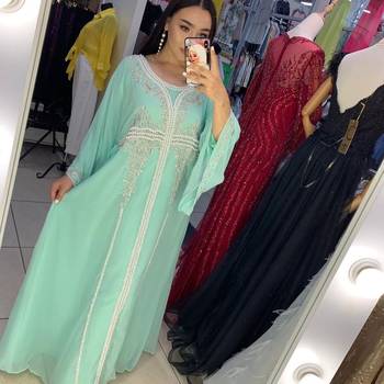  SEA GREEN Zari Stone Work Georgette Islamic Style Beads Embedded Partywear Kaftan Long Gown Evening wear Dubai kaftan 2