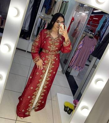 Red Zari Stone Work Georgette Islamic Style Beads Embedded Partywear Kaftan Long Gown Evening wear Dubai kaftan 3