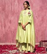 Lime green handloom chanderi silk gota patti kurta set