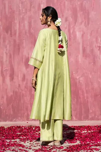 Lime green handloom chanderi silk gota patti kurta set