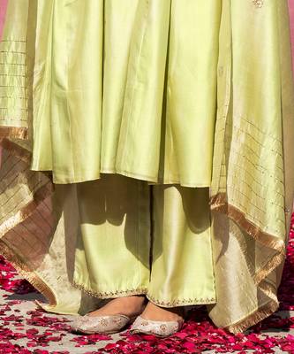 Lime green handloom chanderi silk gota patti kurta set 4