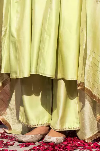 Lime green handloom chanderi silk gota patti kurta set
