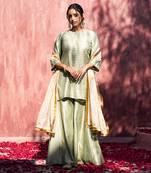 Pista green handloom chanderi silk gota patti sharara set