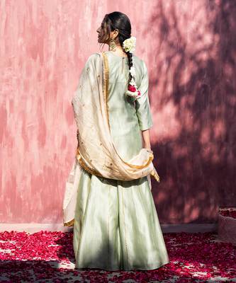 Pista green handloom chanderi silk gota patti sharara set 3