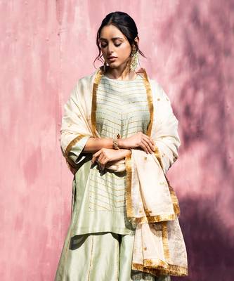 Pista green handloom chanderi silk gota patti sharara set 4