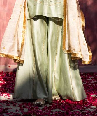 Pista green handloom chanderi silk gota patti sharara set 5