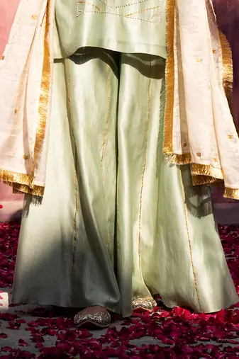 Pista green handloom chanderi silk gota patti sharara set