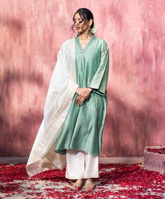 Blue handloom chanderi silk gota patti kurta set 1