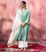 Blue handloom chanderi silk gota patti kurta set