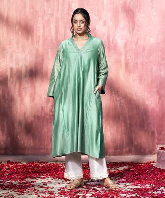 Blue handloom chanderi silk gota patti kurta set 2
