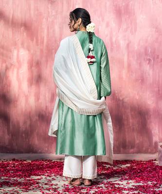 Blue handloom chanderi silk gota patti kurta set 3