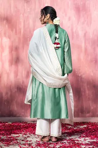 Blue handloom chanderi silk gota patti kurta set