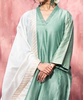 Blue handloom chanderi silk gota patti kurta set 4