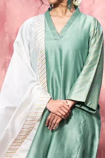 Blue handloom chanderi silk gota patti kurta set