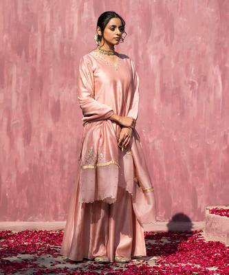Pink handloom chanderi silk gota patti scalloped sharara set 1