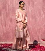 Pink handloom chanderi silk gota patti scalloped sharara set