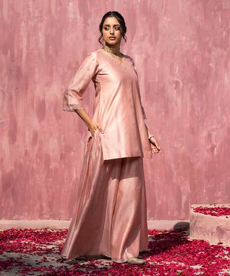 Pink handloom chanderi silk gota patti scalloped sharara set 2