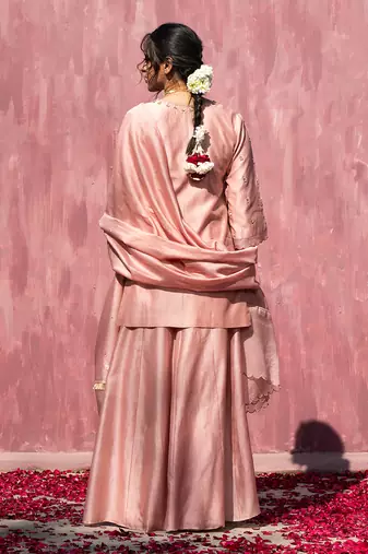 Pink handloom chanderi silk gota patti scalloped sharara set