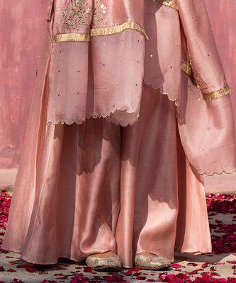 Pink handloom chanderi silk gota patti scalloped sharara set 5