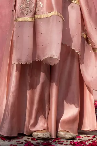 Pink handloom chanderi silk gota patti scalloped sharara set