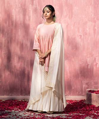 Offwhite chanderi silk hand embroidered sharara set 1