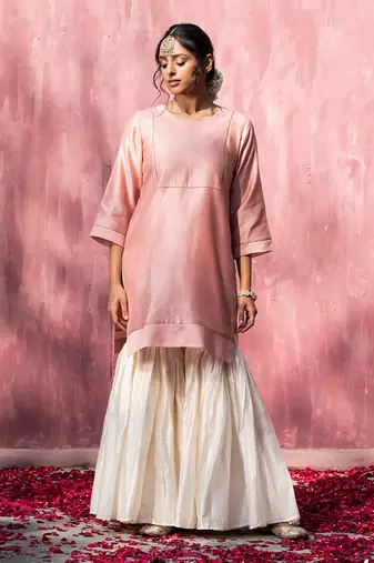 Offwhite chanderi silk hand embroidered sharara set