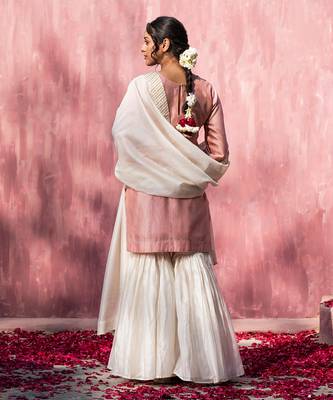 Offwhite chanderi silk hand embroidered sharara set 3