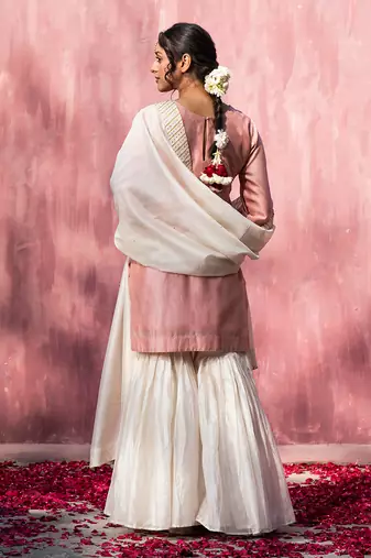 Offwhite chanderi silk hand embroidered sharara set