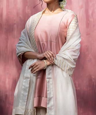 Offwhite chanderi silk hand embroidered sharara set 4