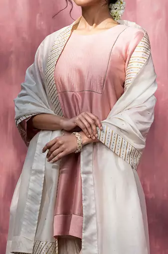 Offwhite chanderi silk hand embroidered sharara set