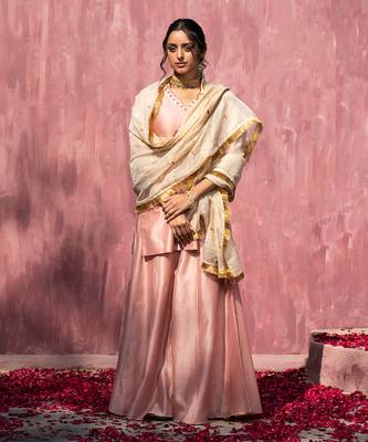 Pink handloom chanderi silk gota patti sharara set 1