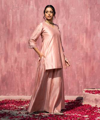Pink handloom chanderi silk gota patti sharara set 2