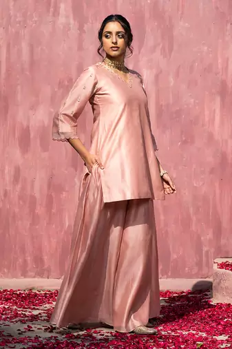 Pink handloom chanderi silk gota patti sharara set