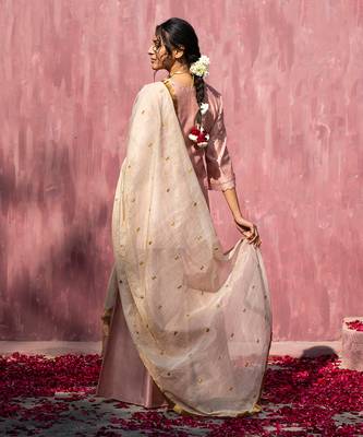 Pink handloom chanderi silk gota patti sharara set 3