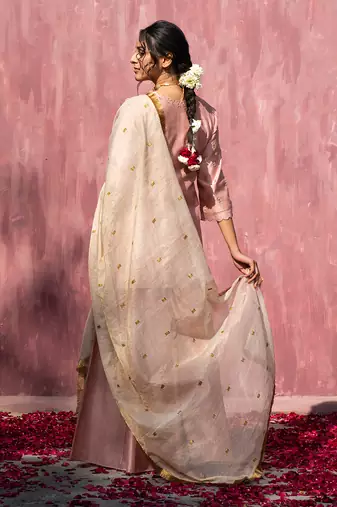 Pink handloom chanderi silk gota patti sharara set