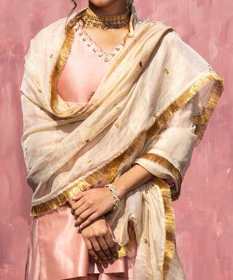 Pink handloom chanderi silk gota patti sharara set 4
