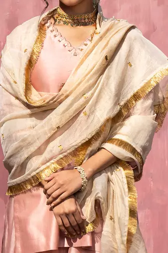 Pink handloom chanderi silk gota patti sharara set