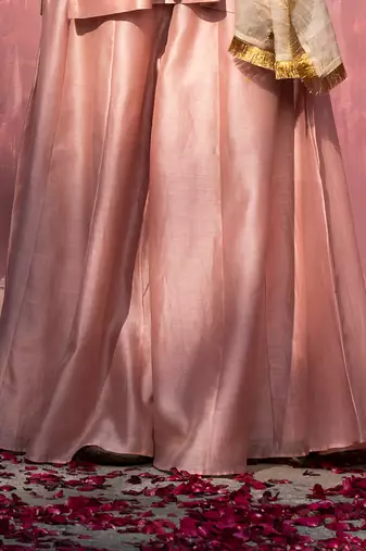 Pink handloom chanderi silk gota patti sharara set