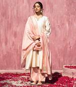 Off whitte handloom chanderi silk kurta set