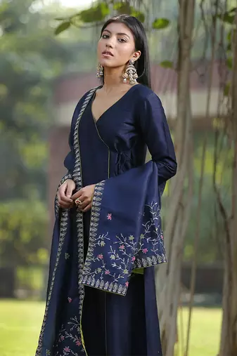 Blue kalidar angarkha kurta set