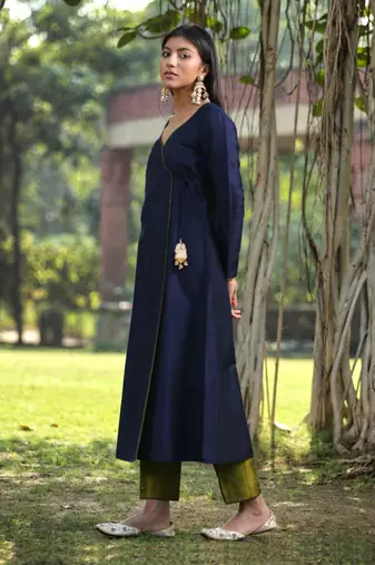 Blue kalidar angarkha kurta set