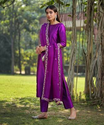 Purple straight kurta set 1