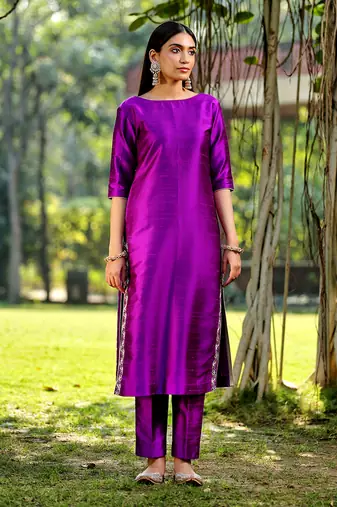 Purple straight kurta set