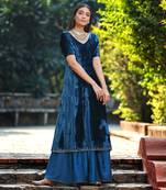 Teal blue a line kurta set