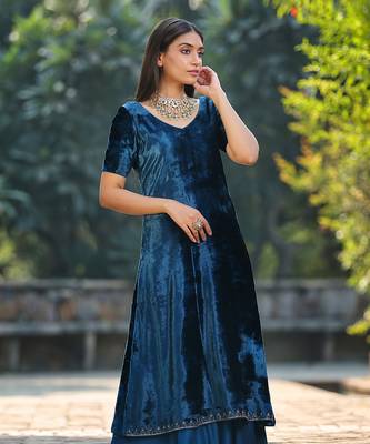 Teal blue a line kurta set 2