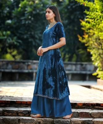 Teal blue a line kurta set 3