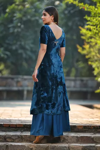 Teal blue a line kurta set