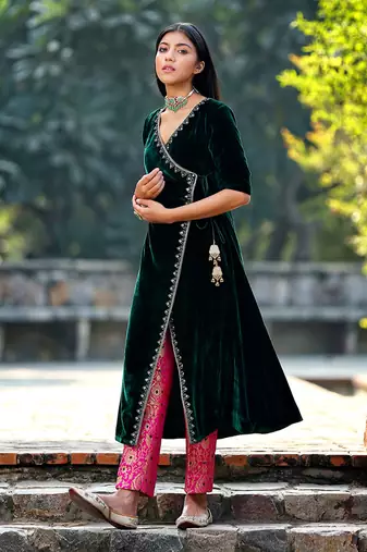 Green kalidar angarkha set